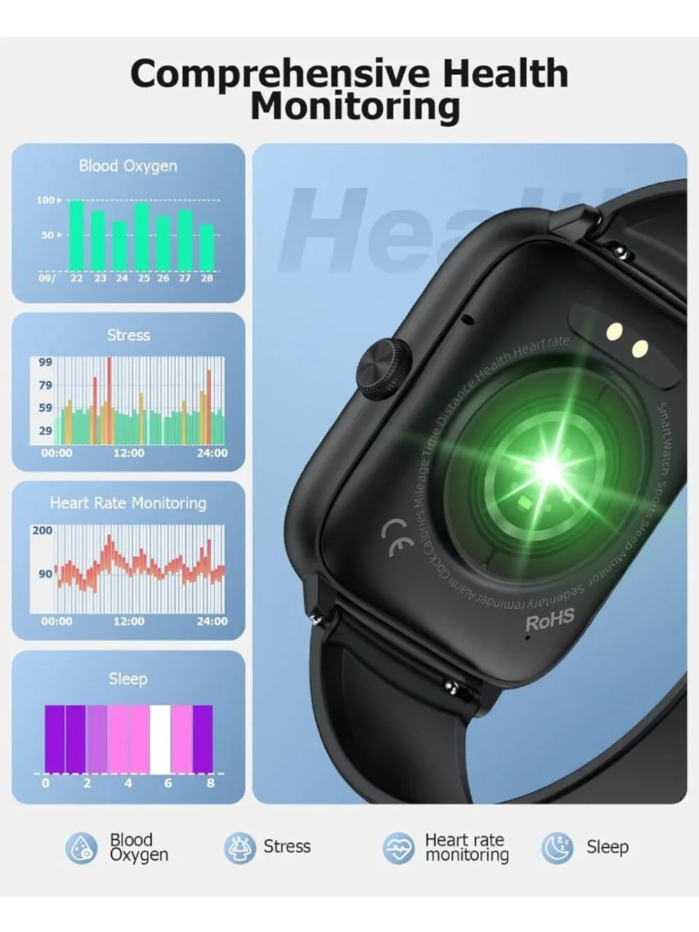 Stylish Black Smart Watch, Bluetooth Call, Fitness Tracker, 118 Sports Modes